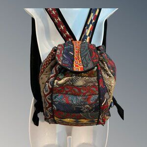 Upcycled  Handmade VIntage Silk Ties Backpack Boho Festival